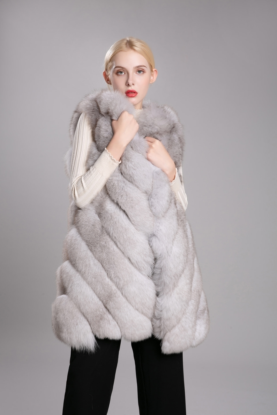2019 NEW fox kangkang vest (white grey)