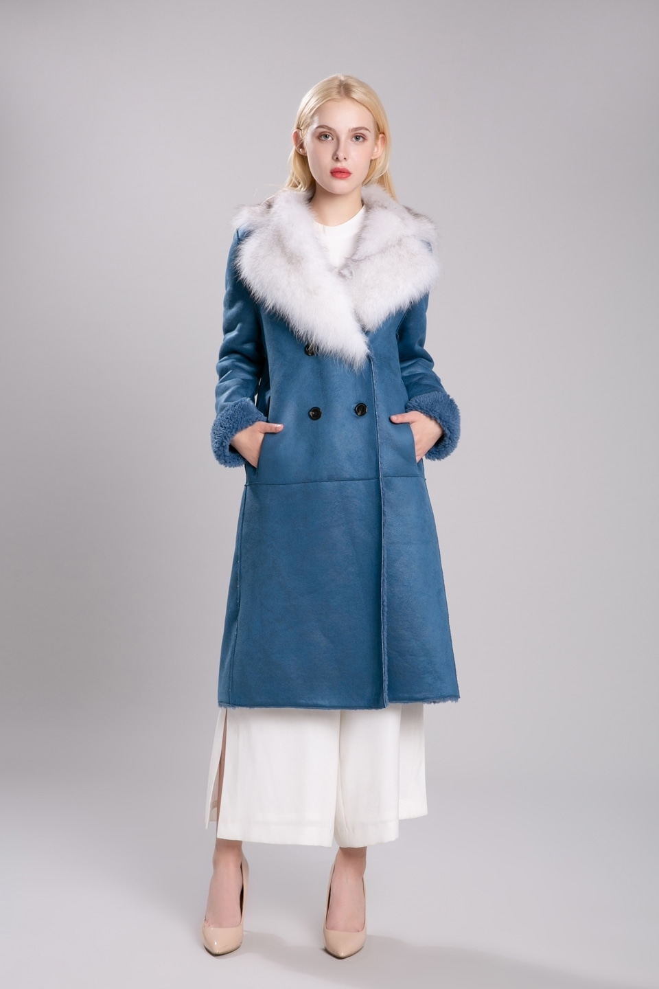 2019 fox fur fake mustang coat (D,blue)